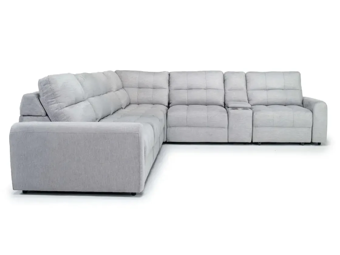 Mor Furniture Bryce 7 Piece Power Sliding Sectional W/ Power Armless Slider In Savannah Coin