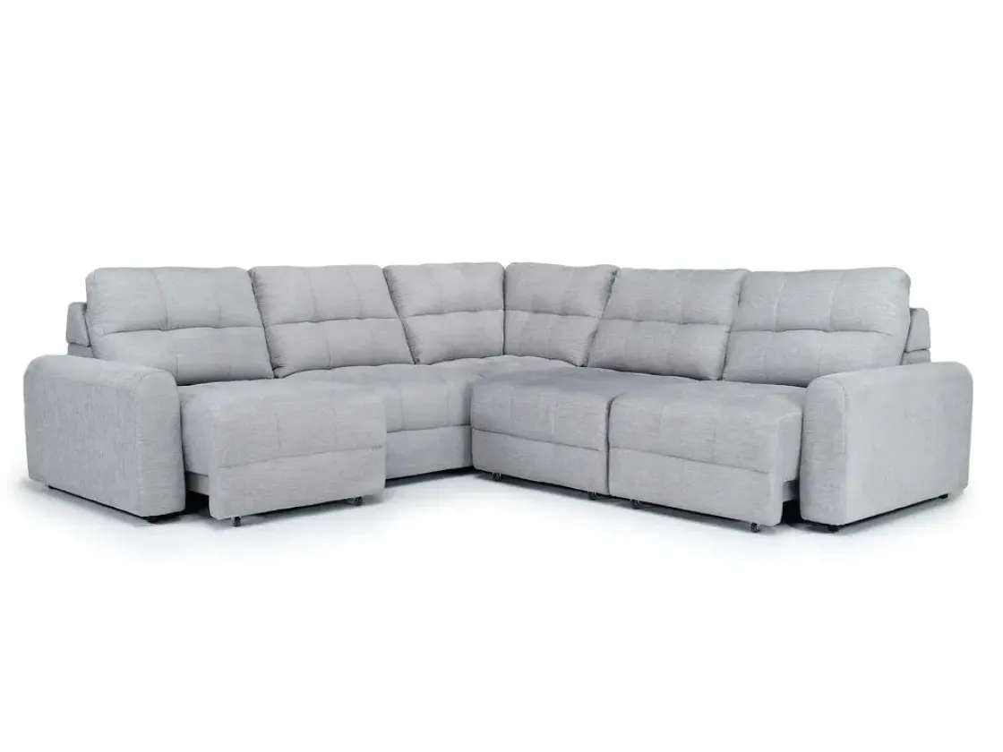 Mor Furniture Bryce 5 Piece Power Sliding Sectional W/ Power Armless Slider In Savannah Coin