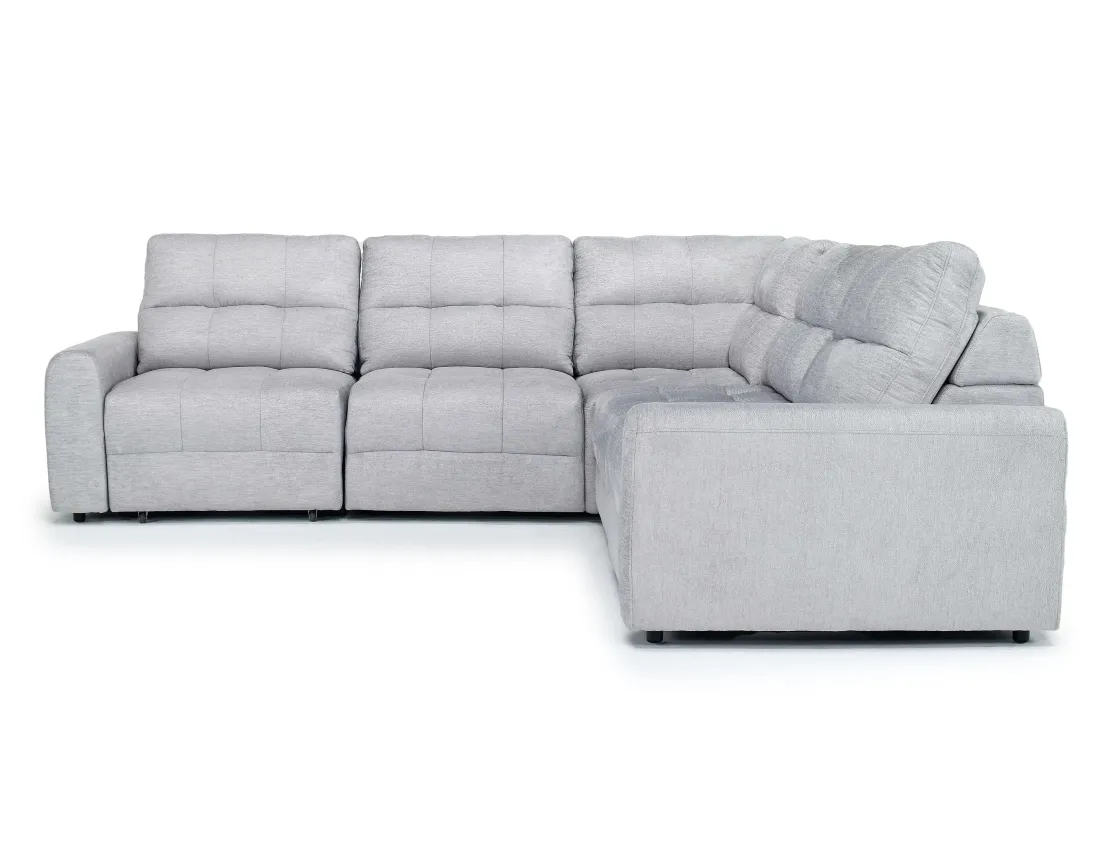 Mor Furniture Bryce 5 Piece Power Sliding Sectional W/ Power Armless Slider In Savannah Coin