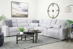 Mor Furniture Bryce 6 Piece Power Sliding Sectional W/ Power Armless Slider In Savannah Coin