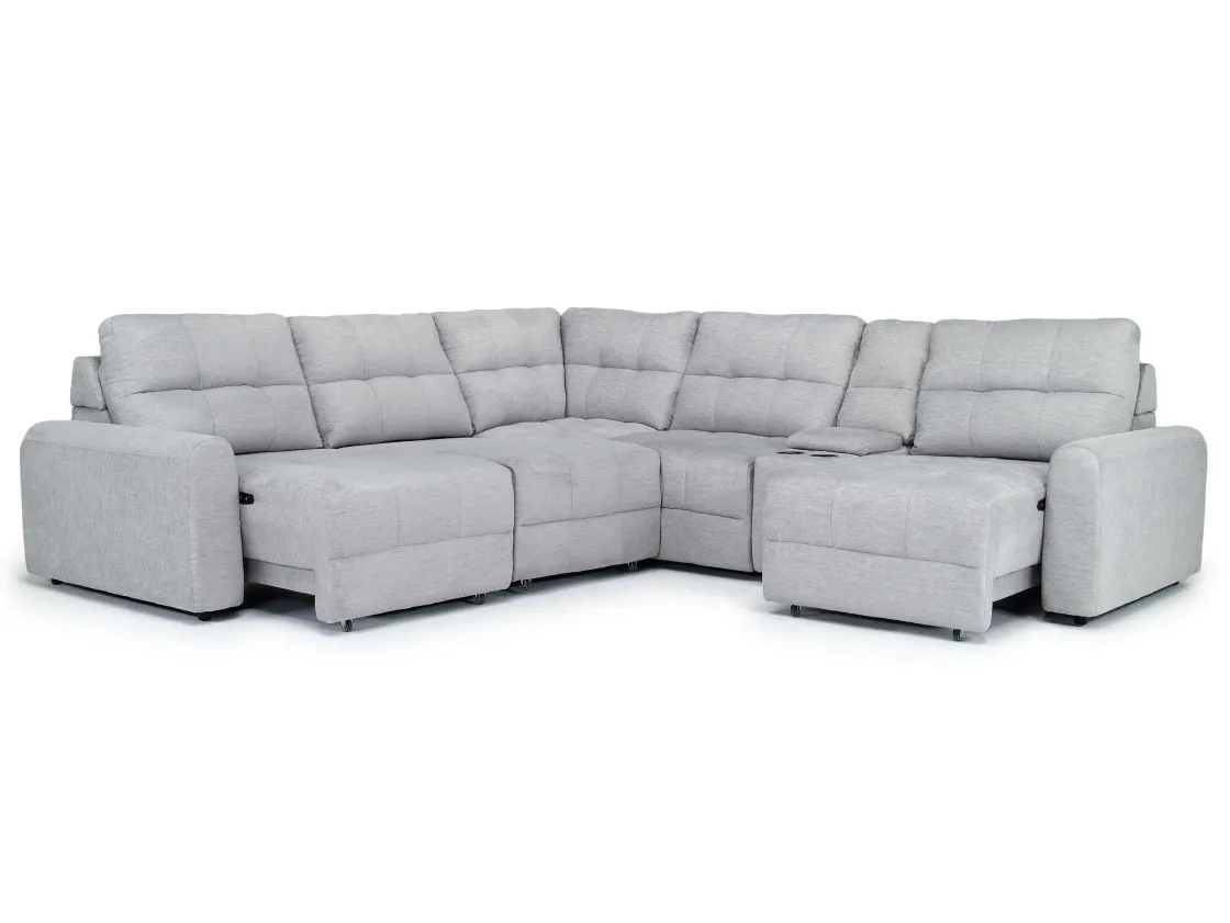 Mor Furniture Bryce 6 Piece Power Sliding Sectional W/ Power Armless Slider In Savannah Coin