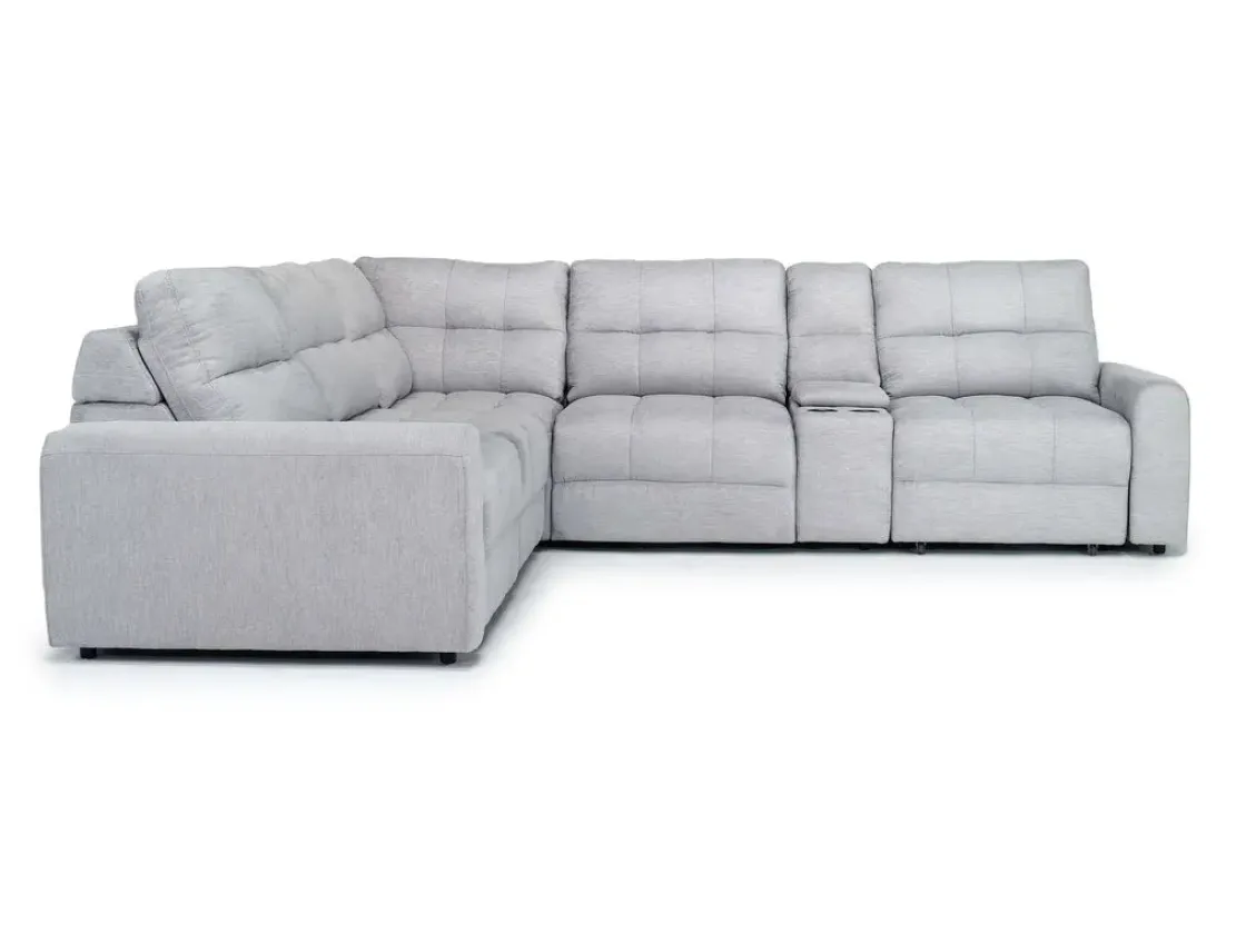 Mor Furniture Bryce 6 Piece Power Sliding Sectional W/ Power Armless Slider In Savannah Coin
