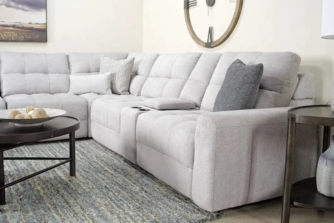 Mor Furniture Bryce 6 Piece Power Sliding Sectional W/ Power Armless Slider In Savannah Coin