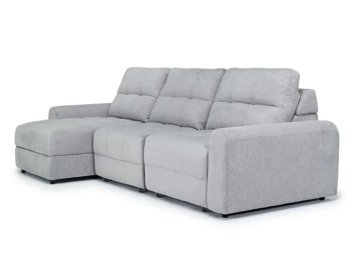 Mor Furniture Bryce Power Slider Sofa Storage Chaise In Savannah Coin, Left Facing