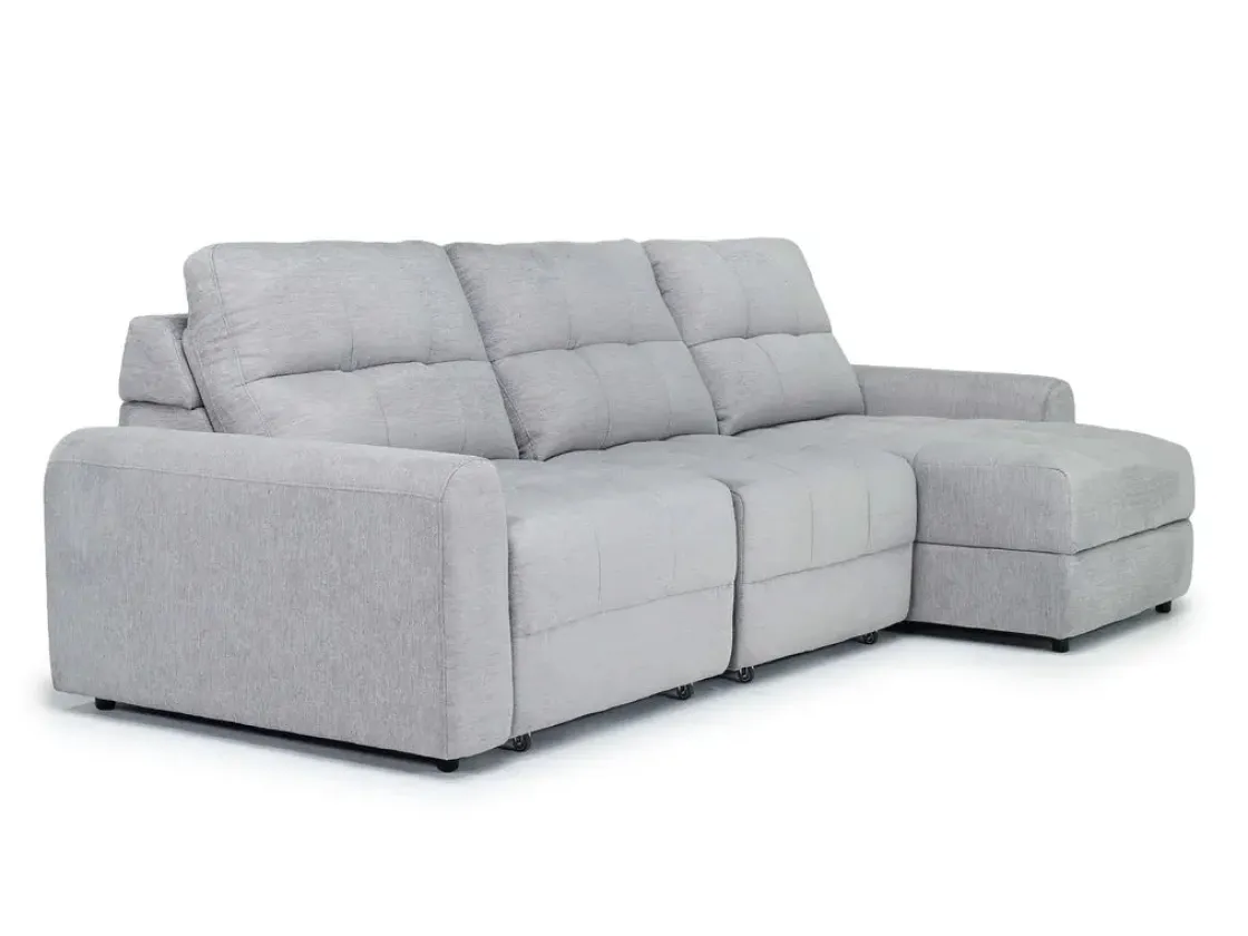Mor Furniture Bryce Power Slider Sofa Storage Chaise In Savannah Coin, Left Facing