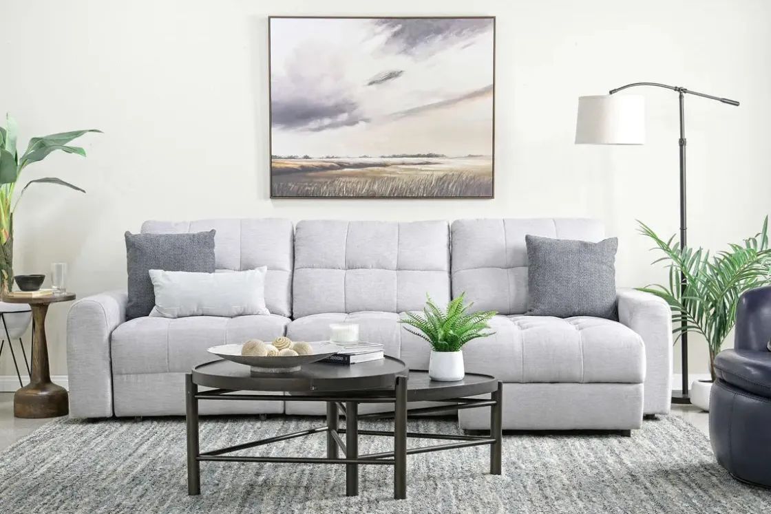 Mor Furniture Bryce Power Slider Sofa Storage Chaise In Savannah Coin, Left Facing