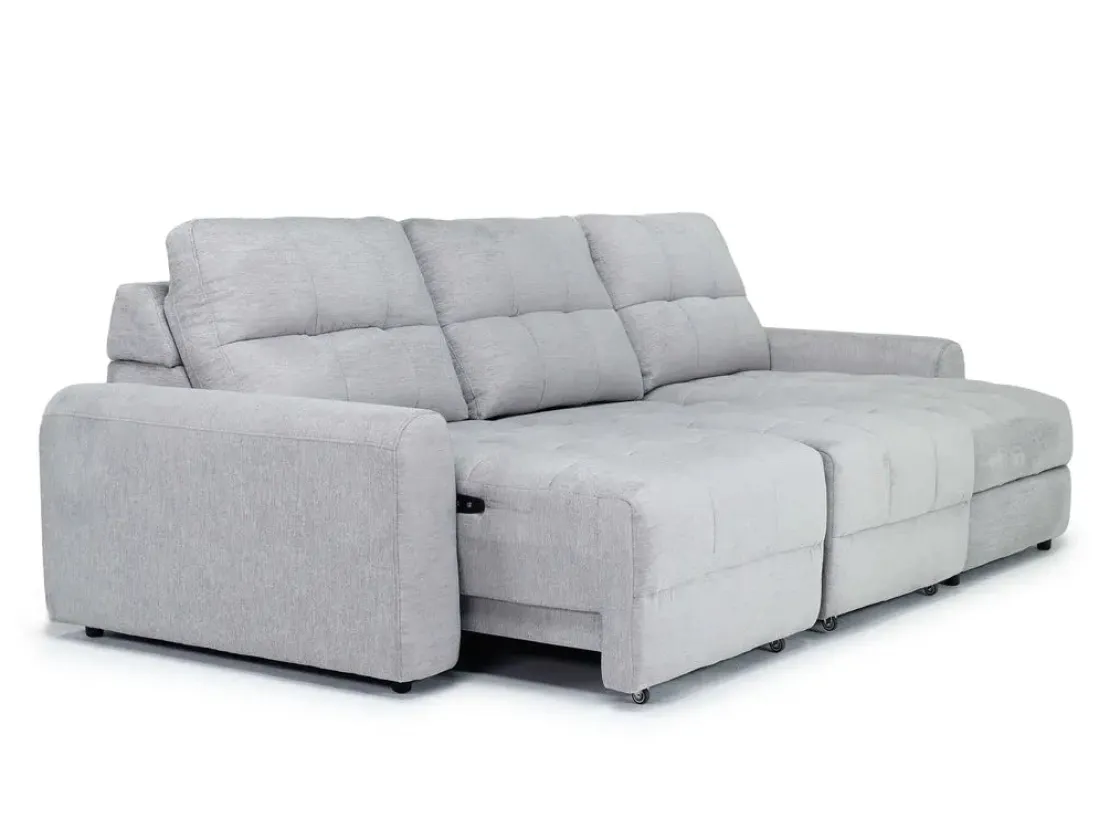Mor Furniture Bryce Power Slider Sofa Storage Chaise In Savannah Coin, Left Facing