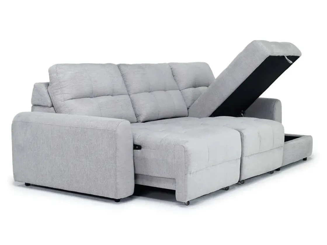 Mor Furniture Bryce Power Slider Sofa Storage Chaise In Savannah Coin, Left Facing