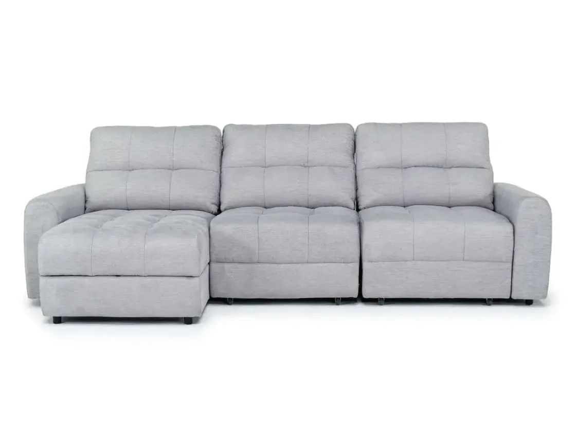 Mor Furniture Bryce Power Slider Sofa Storage Chaise In Savannah Coin, Left Facing