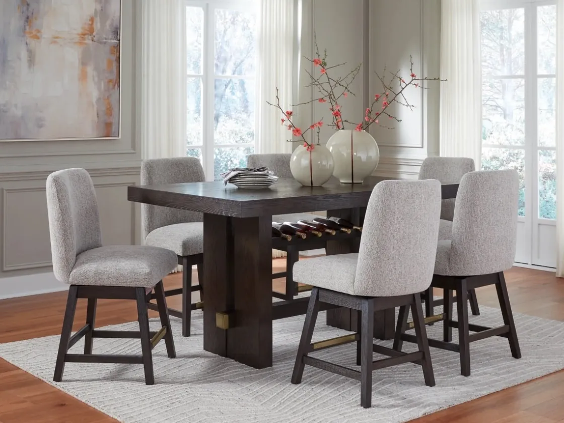 Mor Furniture Burkhaus Counter Height Dining Table & 6 Stools In Beige/Dark Brown