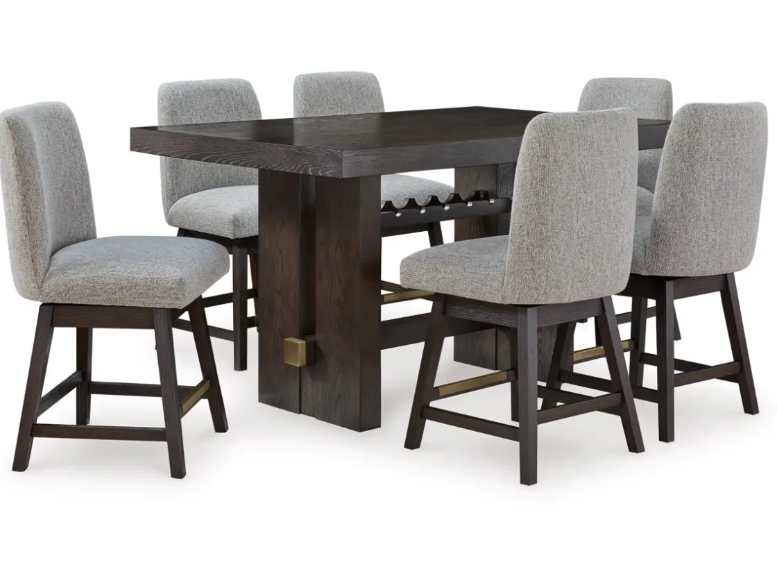 Mor Furniture Burkhaus Counter Height Dining Table & 6 Stools In Beige/Dark Brown