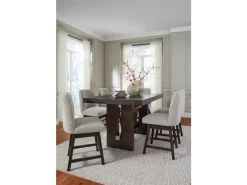 Mor Furniture Burkhaus Counter Height Dining Table & 6 Stools In Beige/Dark Brown