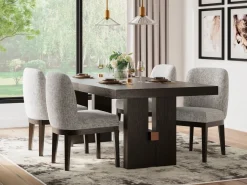 Mor Furniture Burkhaus Extendable Dining Table & 4 Chairs In Biege/Dark Brown