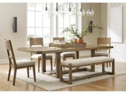 Mor Furniture Cabalynn Extendable Dining Table, 4 Chairs & Bench In Light Brown