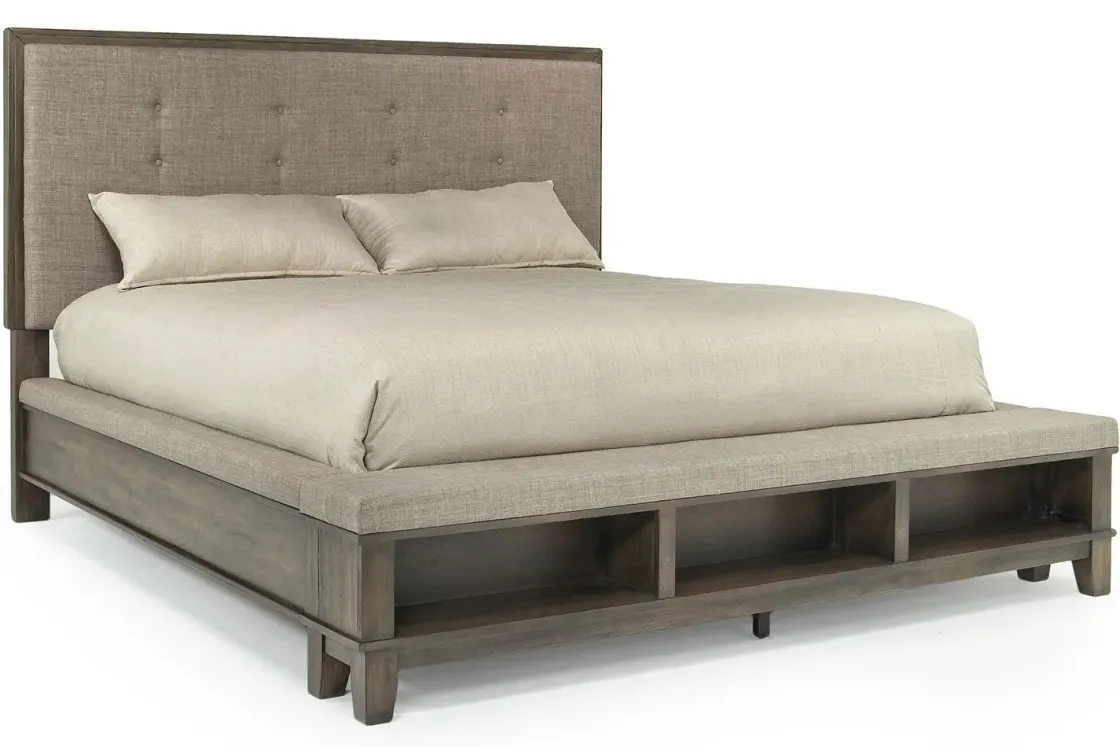 Mor Furniture Cagney Upholstered Panel Bed W/ Storage, Dresser, Mirror & Nightstand In Gray, Queen