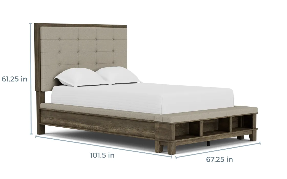 Mor Furniture Cagney Upholstered Panel Bed W/ Storage, Dresser, Mirror & Nightstand In Gray, Queen