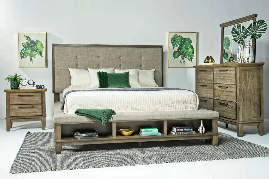 Mor Furniture Cagney Upholstered Panel Bed W/ Storage In Gray, Queen