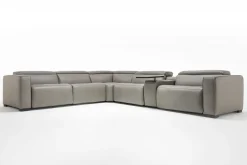 Mor Furniture Cam 6 Piece 2 Power Theater Sectional W/ 2 Power Armless Recliner & Immersive Sound In Ajax Smoke Leather