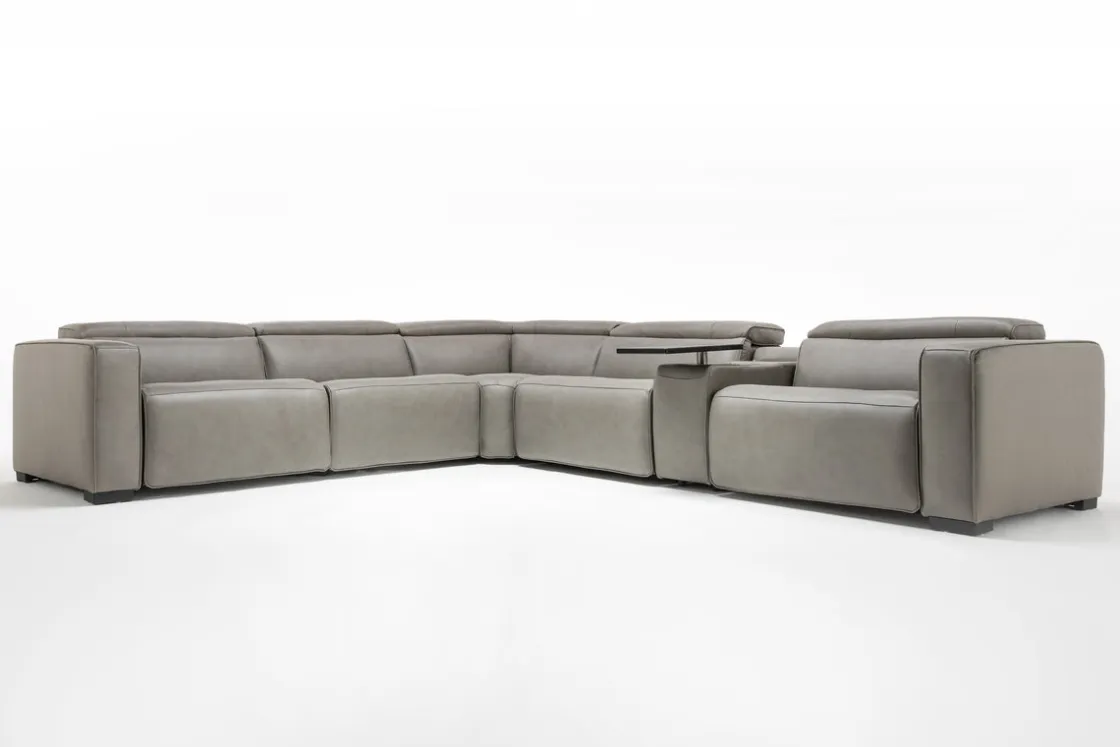 Mor Furniture Cam 6 Piece 2 Power Theater Sectional W/ 2 Power Armless Recliner & Immersive Sound In Ajax Smoke Leather