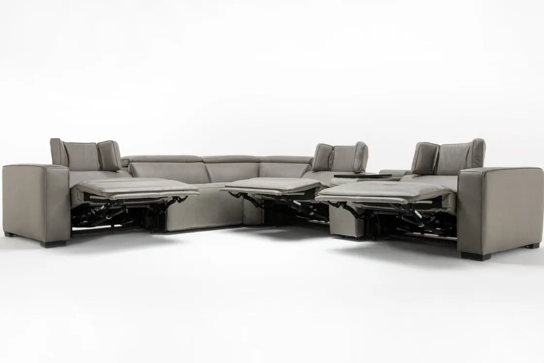 Mor Furniture Cam 6 Piece 2 Power Theater Sectional W/ 2 Power Armless Recliner & Immersive Sound In Ajax Smoke Leather
