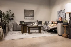 Mor Furniture Cam 6 Piece 2 Power Theater Sectional W/ Immersive Sound In Ajax Smoke Leather