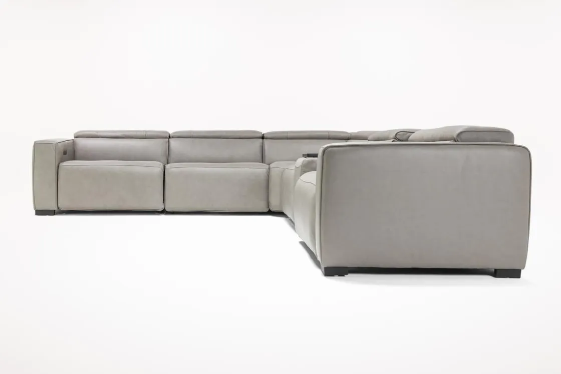 Mor Furniture Cam 6 Piece 2 Power Theater Sectional W/ Immersive Sound In Ajax Smoke Leather