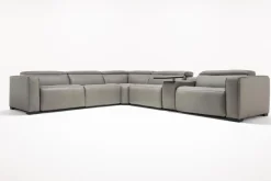 Mor Furniture Cam 6 Piece 2 Power Theater Sectional W/ Immersive Sound In Ajax Smoke Leather