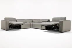 Mor Furniture Cam 6 Piece 2 Power Theater Sectional W/ Immersive Sound In Ajax Smoke Leather