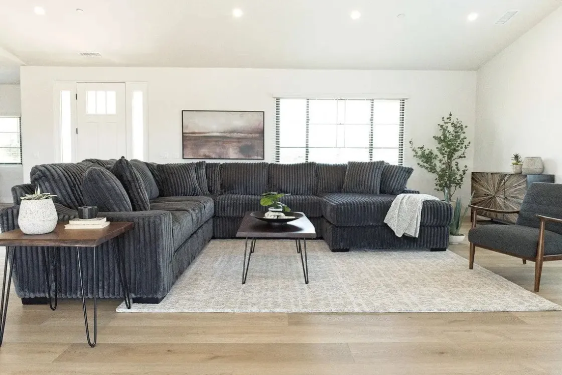 Mor Furniture Casper 4 Piece Xl Loveseat Chaise Sectional In Pony Slate, Left Facing