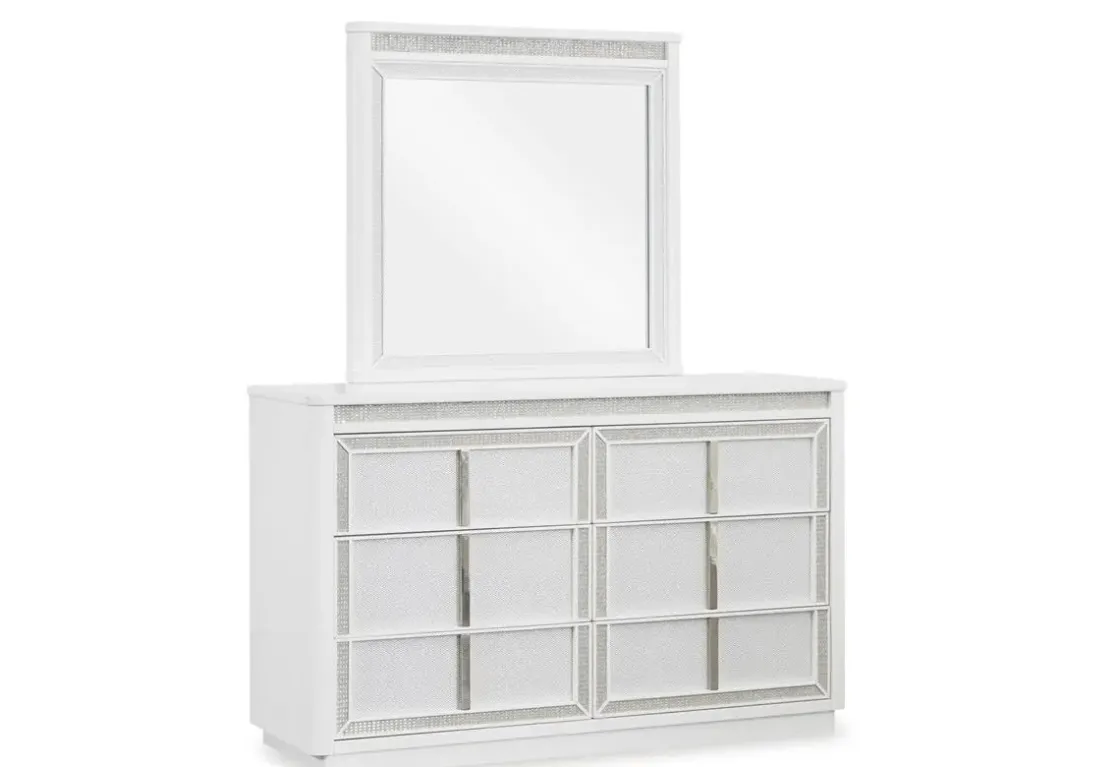 Mor Furniture Chalanna Storage Bed, Dresser, Mirror & Nightstand In White, Queen