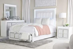 Mor Furniture Chalanna Storage Bed, Dresser, Mirror & Nightstand In White, Queen