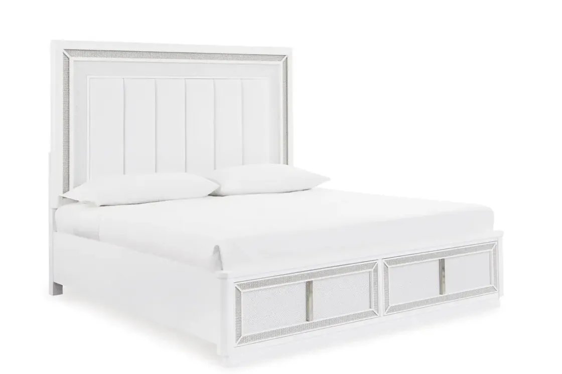 Mor Furniture Chalanna Storage Bed, Dresser, Mirror & Nightstand In White, Queen