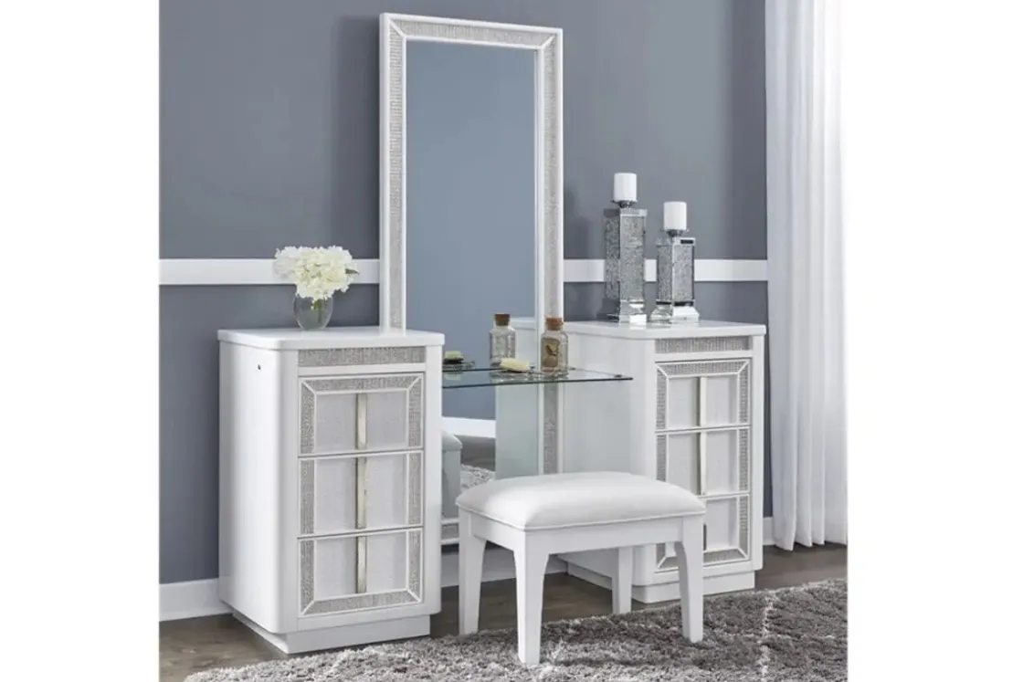 Mor Furniture Chalanna Vanity, Mirror & Stool In White