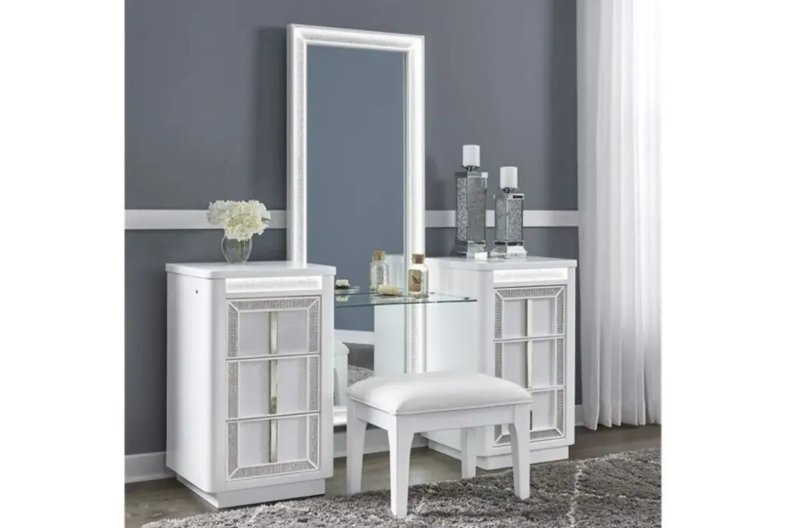 Mor Furniture Chalanna Vanity, Mirror & Stool In White