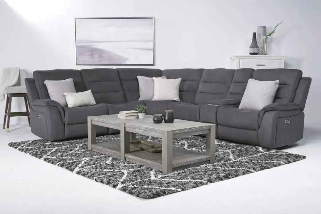 Mor Furniture Chanell 6 Piece 2 Power Sectional In New Nappa Gray