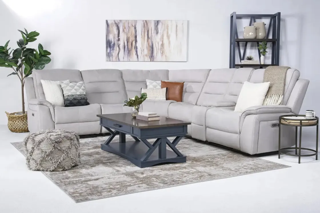 Mor Furniture Chanell 6 Piece 2 Power Sectional In New Nappa Gray