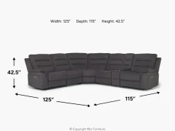 Mor Furniture Chanell 6 Piece 2 Power Sectional W/ 2 Power Armless Recliner In New Nappa Gray