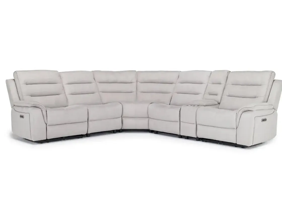 Mor Furniture Chanell 6 Piece 2 Power Sectional W/ 2 Power Armless Recliner In New Nappa Gray