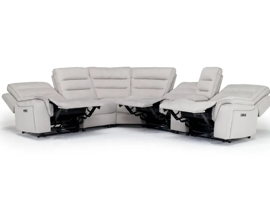 Mor Furniture Chanell 6 Piece 2 Power Sectional W/ 2 Power Armless Recliner In New Nappa Gray