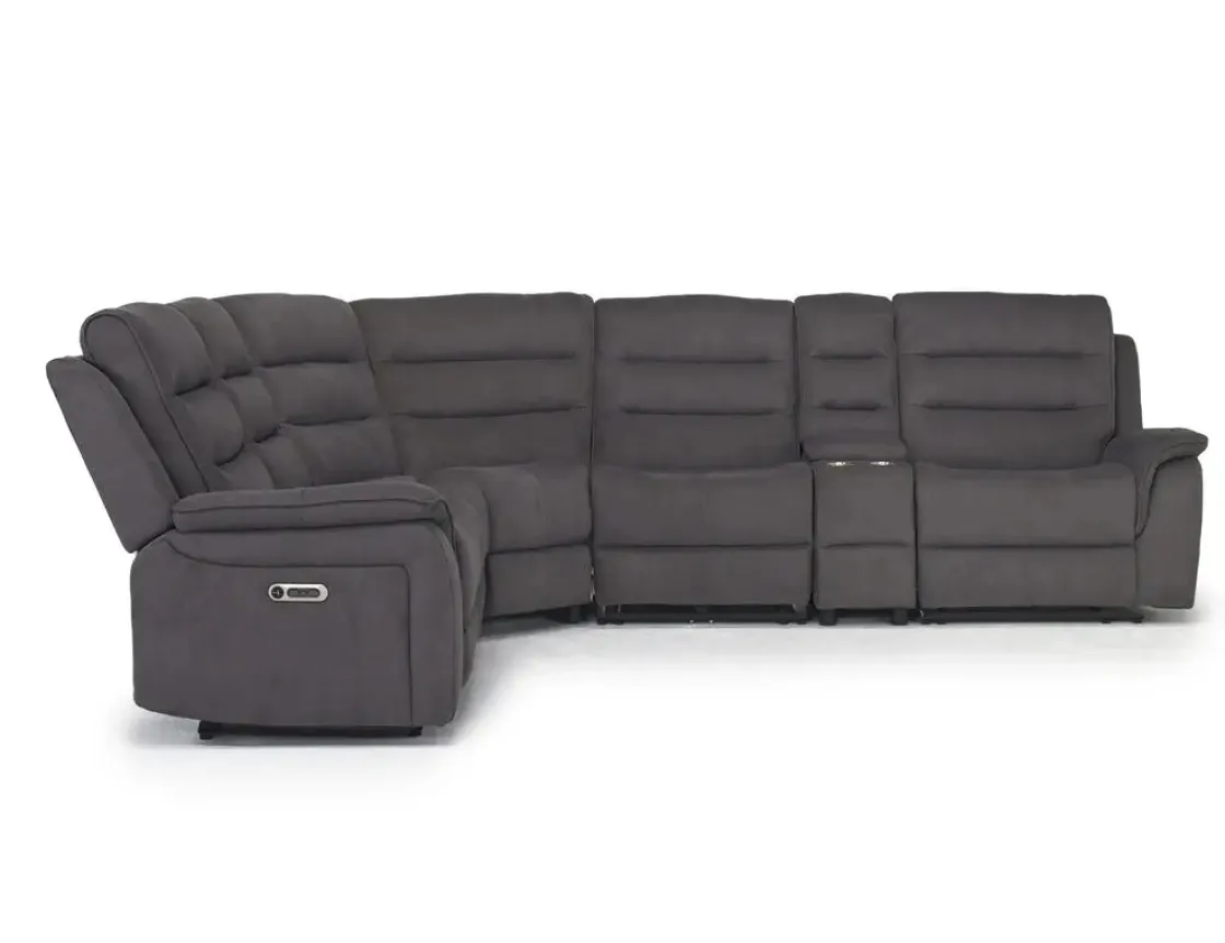 Mor Furniture Chanell 6 Piece 2 Power Sectional W/ 2 Power Armless Recliner In New Nappa Gray