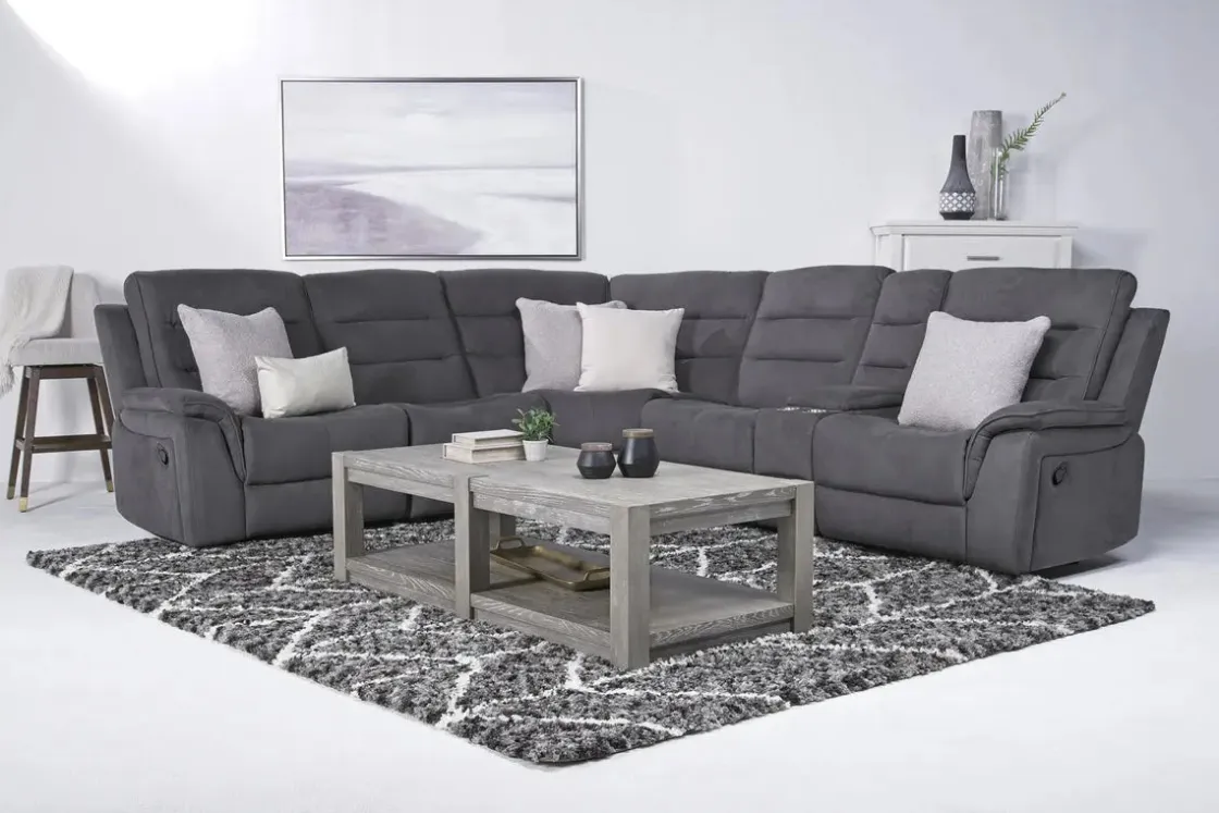 Mor Furniture Chanell 6 Piece Reclining Sectional W/ Armless Recliner In New Nappa Gray