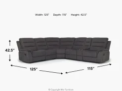 Mor Furniture Chanell 6 Piece Reclining Sectional W/ Armless Recliner In New Nappa Gray