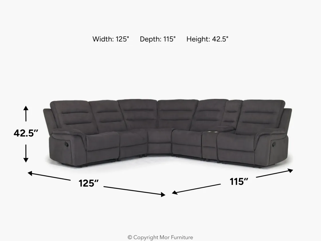 Mor Furniture Chanell 6 Piece Reclining Sectional W/ Armless Recliner In New Nappa Gray