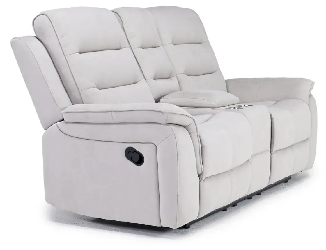 Mor Furniture Chanell Reclining Console Loveseat In New Nappa Light Gray