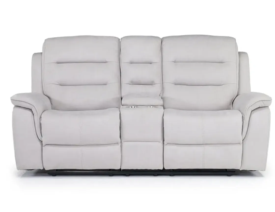 Mor Furniture Chanell Reclining Console Loveseat In New Nappa Light Gray