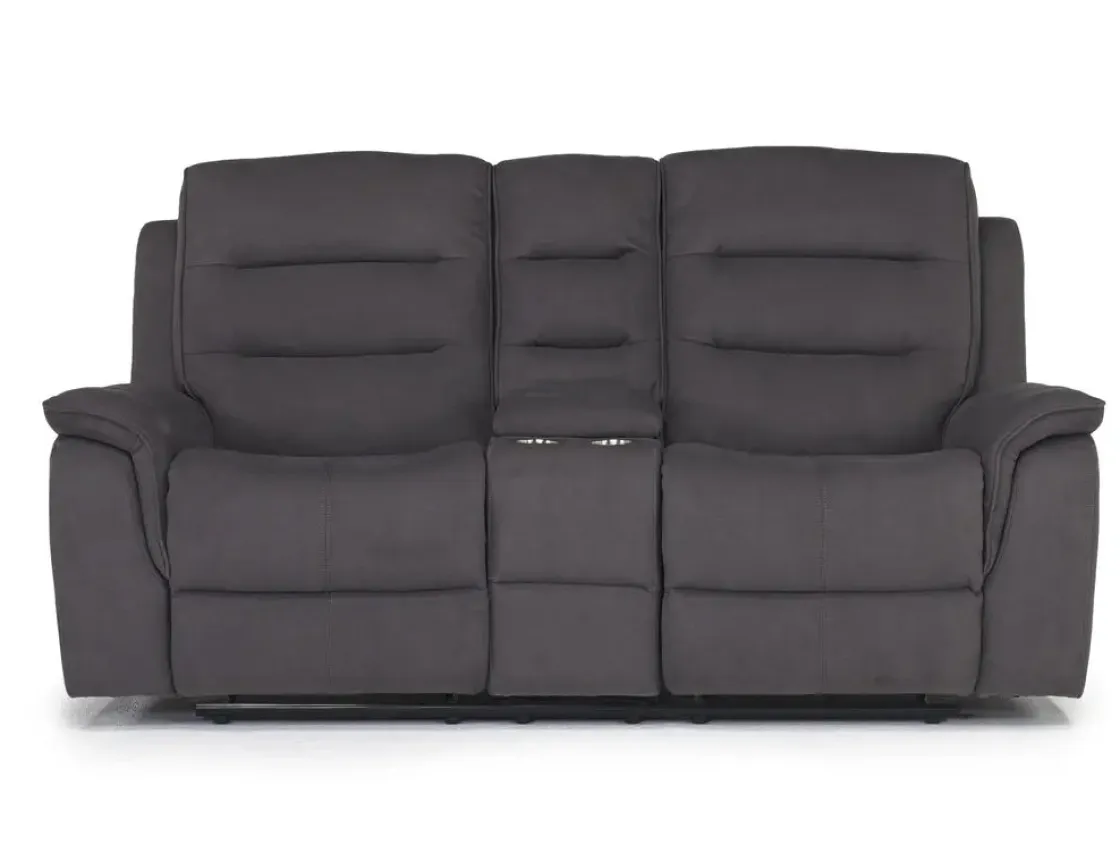 Mor Furniture Chanell Reclining Console Loveseat In New Nappa Light Gray