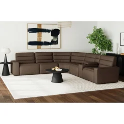 Mor Furniture Chelsey 6 Piece Power Sectional W/ Power Armless Recliner In Bozeman Saddle
