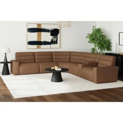 Mor Furniture Chelsey 6 Piece Power Sectional W/ Power Armless Recliner In Bozeman Saddle
