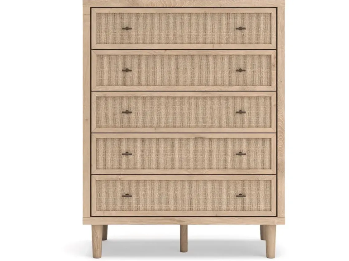 Mor Furniture Cielden Upholstered Bed, Dresser, Mirror, 2 Nightstands & Chest In Tan, Full