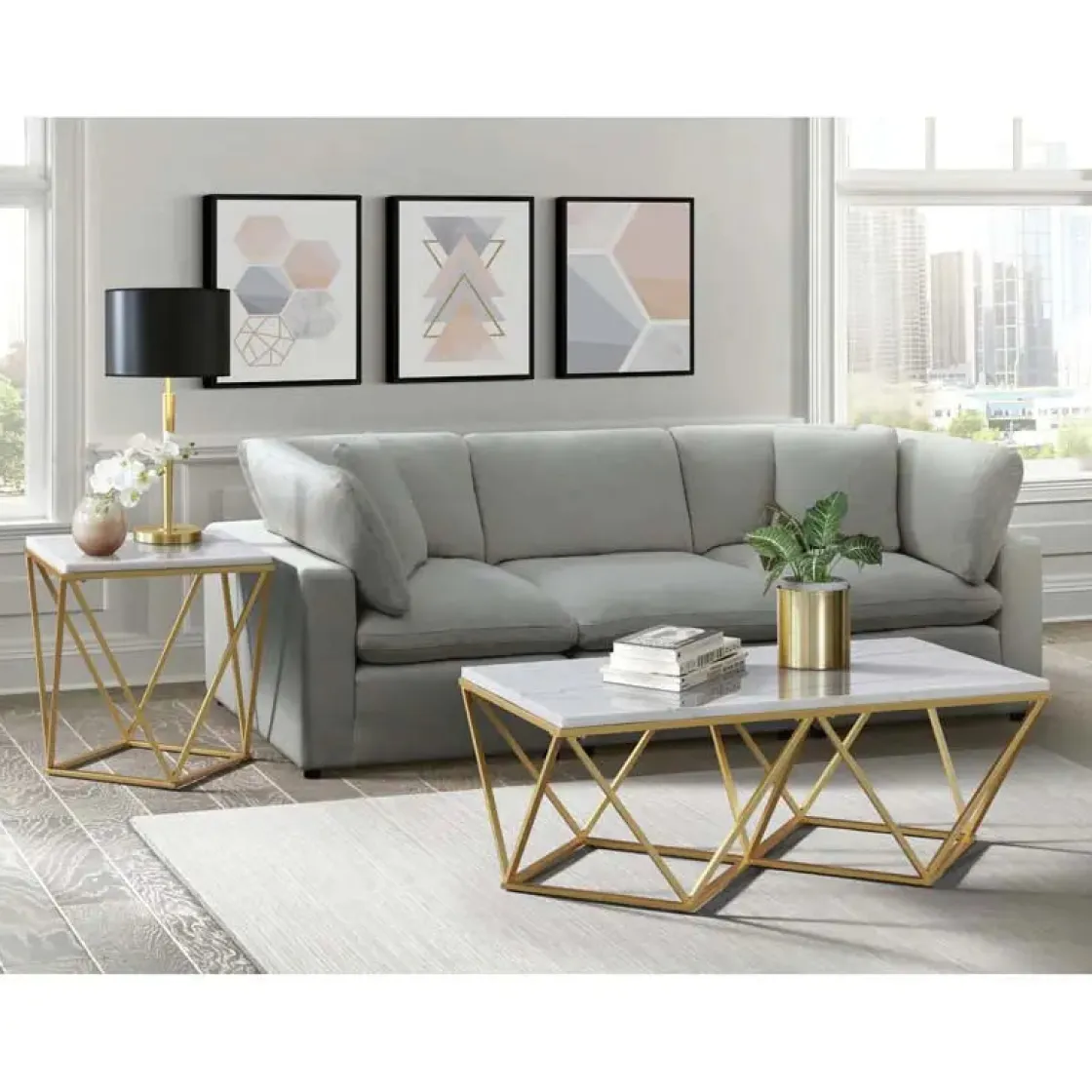 Mor Furniture Conner End Table In Marble/Gold